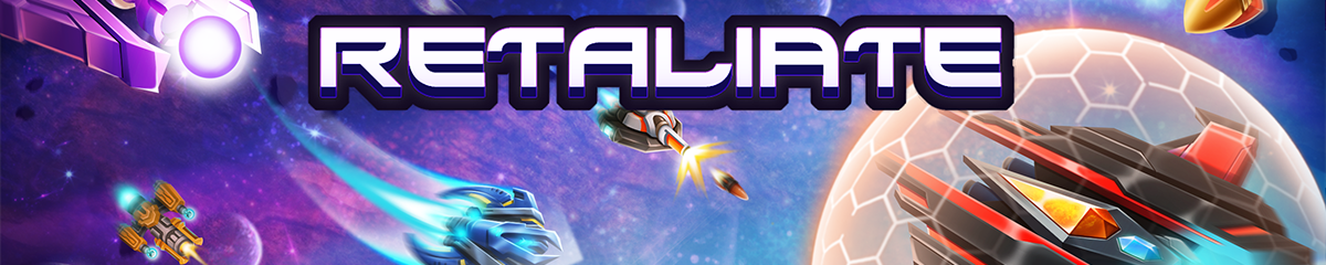 The promo image for the game Retaliate featuring a scene from the game and the logo.