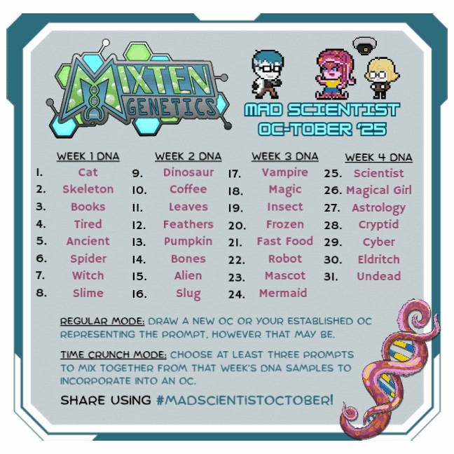 The prompt list for the Mixten Genetics Mad Scientist OC-Tober '25 Challenge.