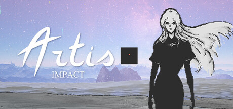 Promo art for the game Artis Impact featuring the logo and the main character Akane and her box-shaped robot.