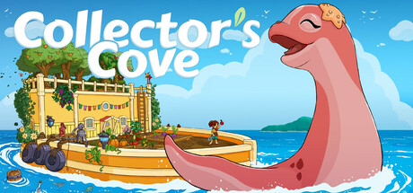 Game promo art for Collector's Cove featuring the boat and the dino companion. Text says, "Collector's Cove."